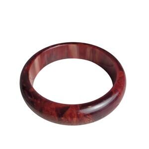 Vintage Bakelite Bangle Bracelet Chunky Marble Wide Brown Jewelry